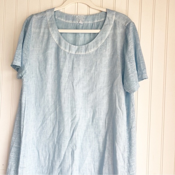 120% LINO Size 2XL Sky Blue 100% Linen Mini Dress - Picture 5 of 9